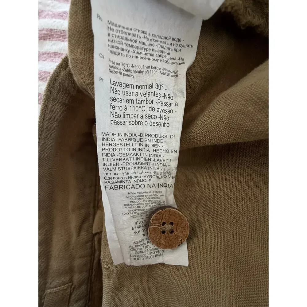 Rip Curl Summer Palm Linen Shorts High Rise Coconut Button Women's L Gold Beachy